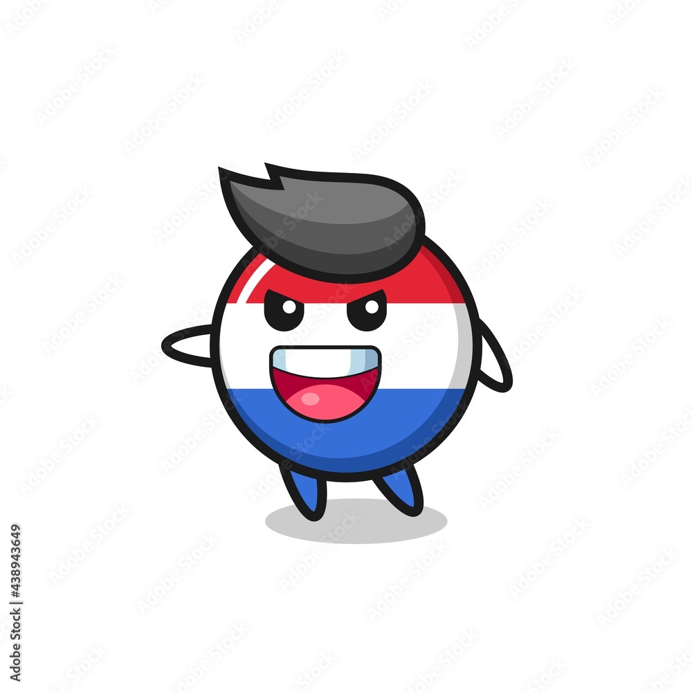 netherlands flag badge cartoon with very excited pose
