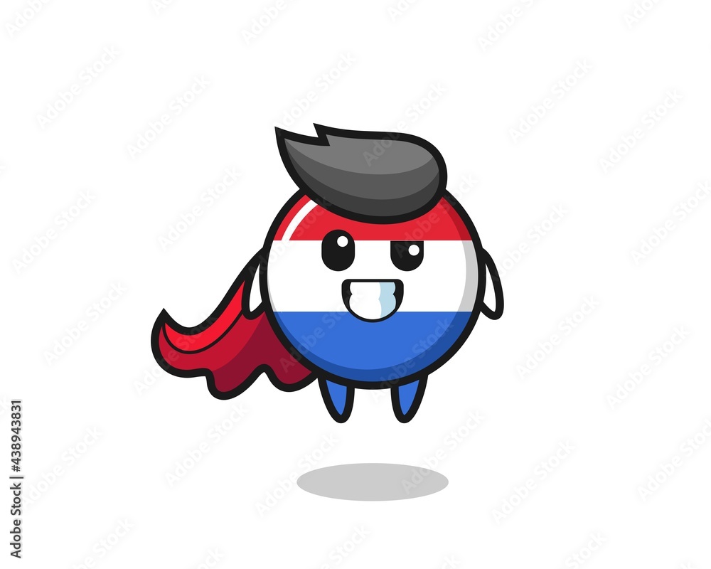the cute netherlands flag badge character as a flying superhero