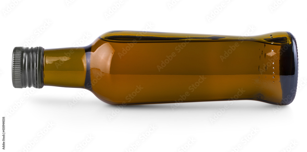 lying on the side bottle with olive oil on white lying on the side bottle with olive oil on white
