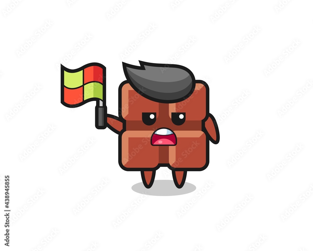 chocolate bar character as line judge putting the flag up chocolate bar character as line judge putting the flag up