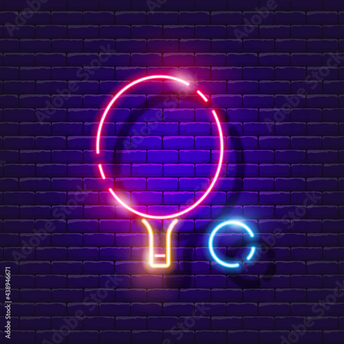 Ping pong neon icon. Table tennis racket and ball. Vector illustration for design. Sports concept.