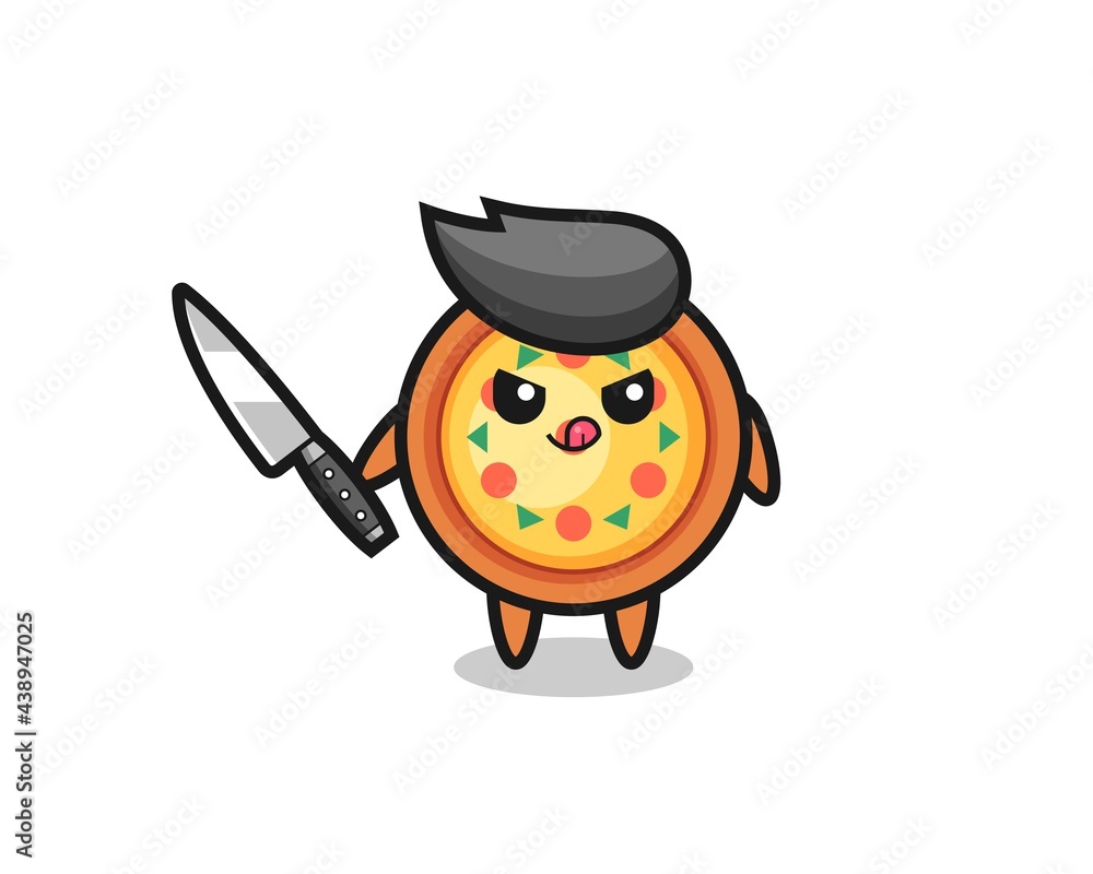 cute pizza mascot as a psychopath holding a knife cute pizza mascot as a psychopath holding a knife