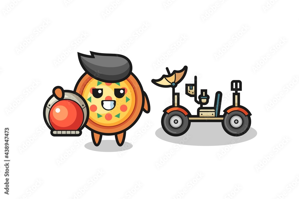Obraz premium the cute pizza as astronaut with a lunar rover