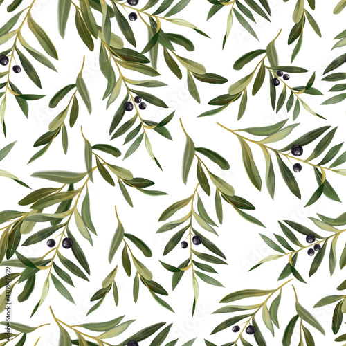 Watercolor hand painted botanical spring olive leaves and branches illustration - seamless pattern, wallpaper, wrapping paper