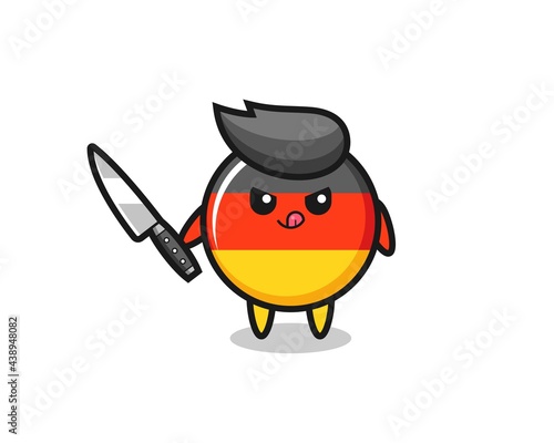 cute germany flag badge mascot as a psychopath holding a knife