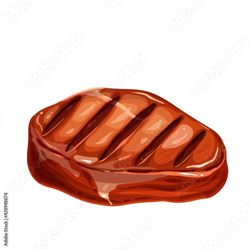 Grilled meat steak icon. Fried pork fillet steak vector illustration.