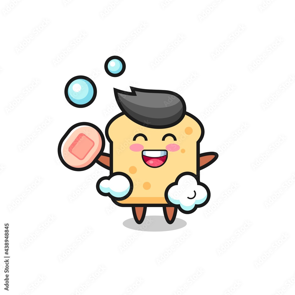 Obraz premium bread character is bathing while holding soap