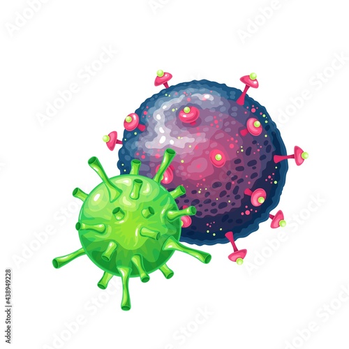 Human virus, bacteria germs microorganism virus cell, microbiology science icon. Coronavirus covid-19 vector illustration.