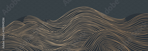 vector abstract japanese style landscapes lined waves in black and gold colours