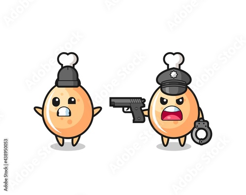 illustration of fried chicken robber with hands up pose caught by police