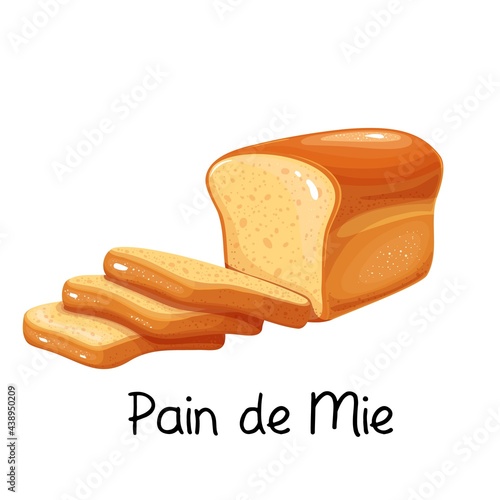 Pain de mie, white bread with a thin soft crust icon. French bakery product colored vector illustration.