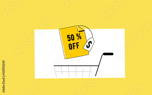 vector flat ilustrsion shopping  label icon discount.50 %off vector eps. photo