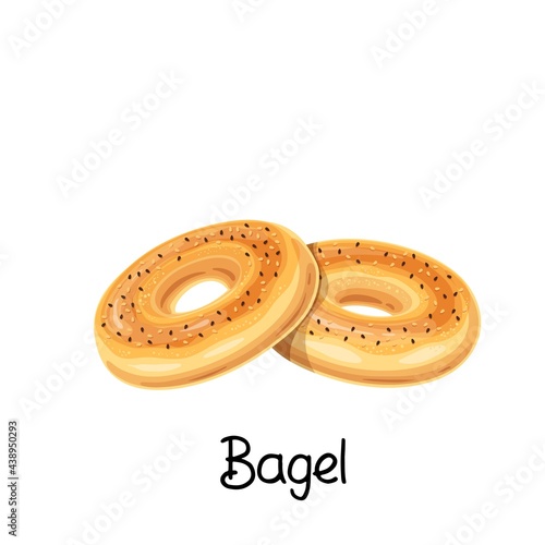Toast bagel icon. French bakery product colored vector illustration.