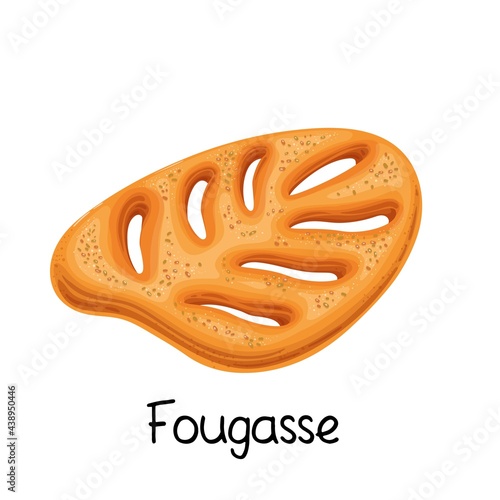 Fougasse bread icon. French bakery product colored vector illustration.