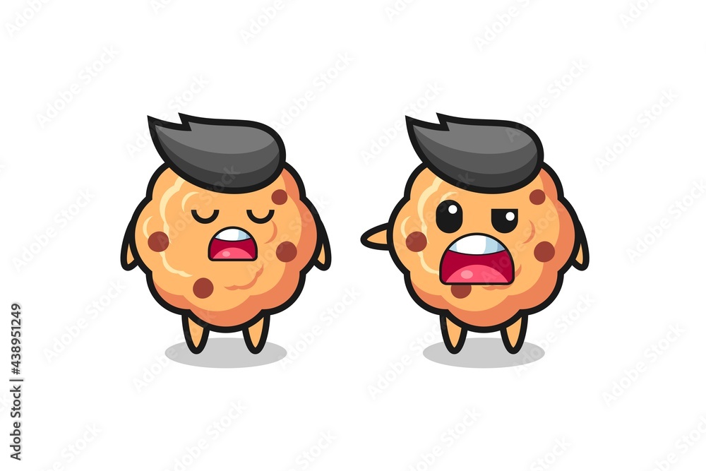 illustration of the argue between two cute chocolate chip cookie characters illustration of the argue between two cute chocolate chip cookie characters