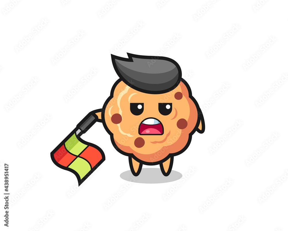chocolate chip cookie character as line judge hold the flag down at a 45 degree angle chocolate chip cookie character as line judge hold the flag down at a 45 degree angle