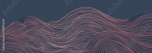 vector abstract japanese style landscapes orange lined waves and dark blue background