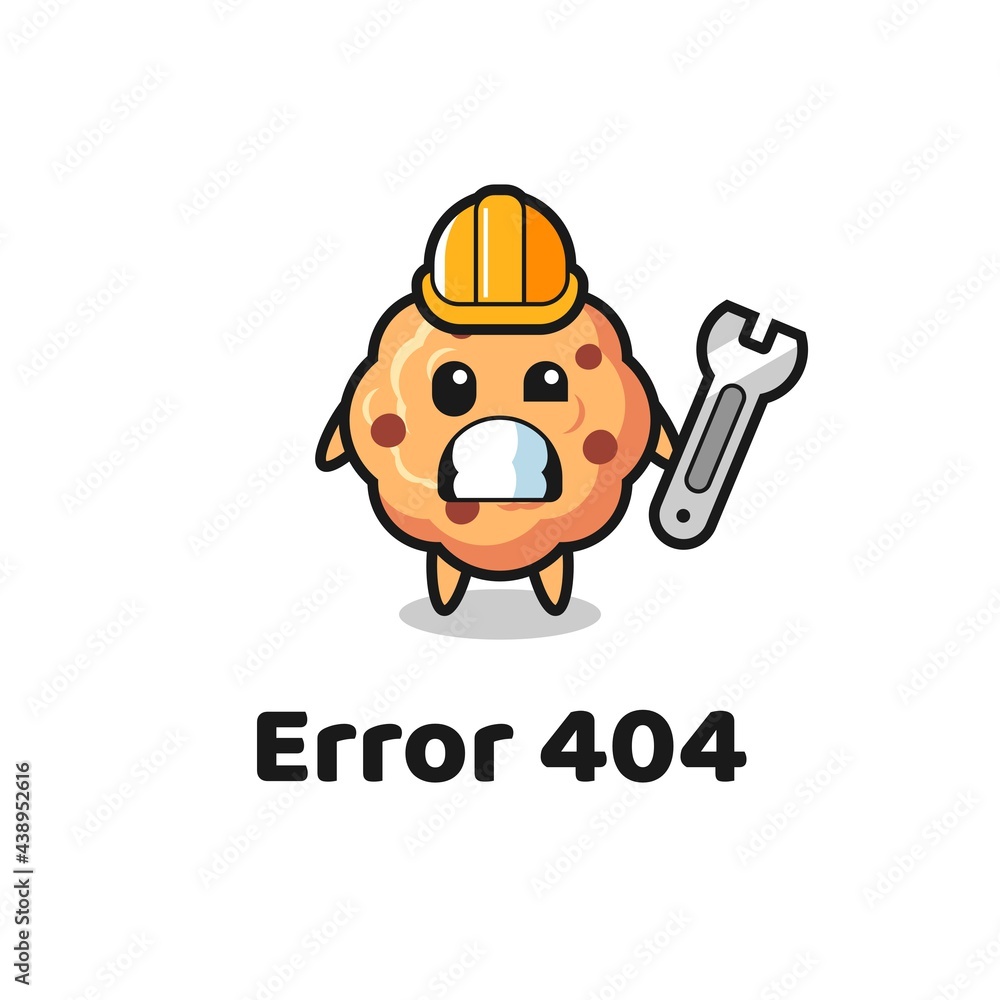error 404 with the cute chocolate chip cookie mascot