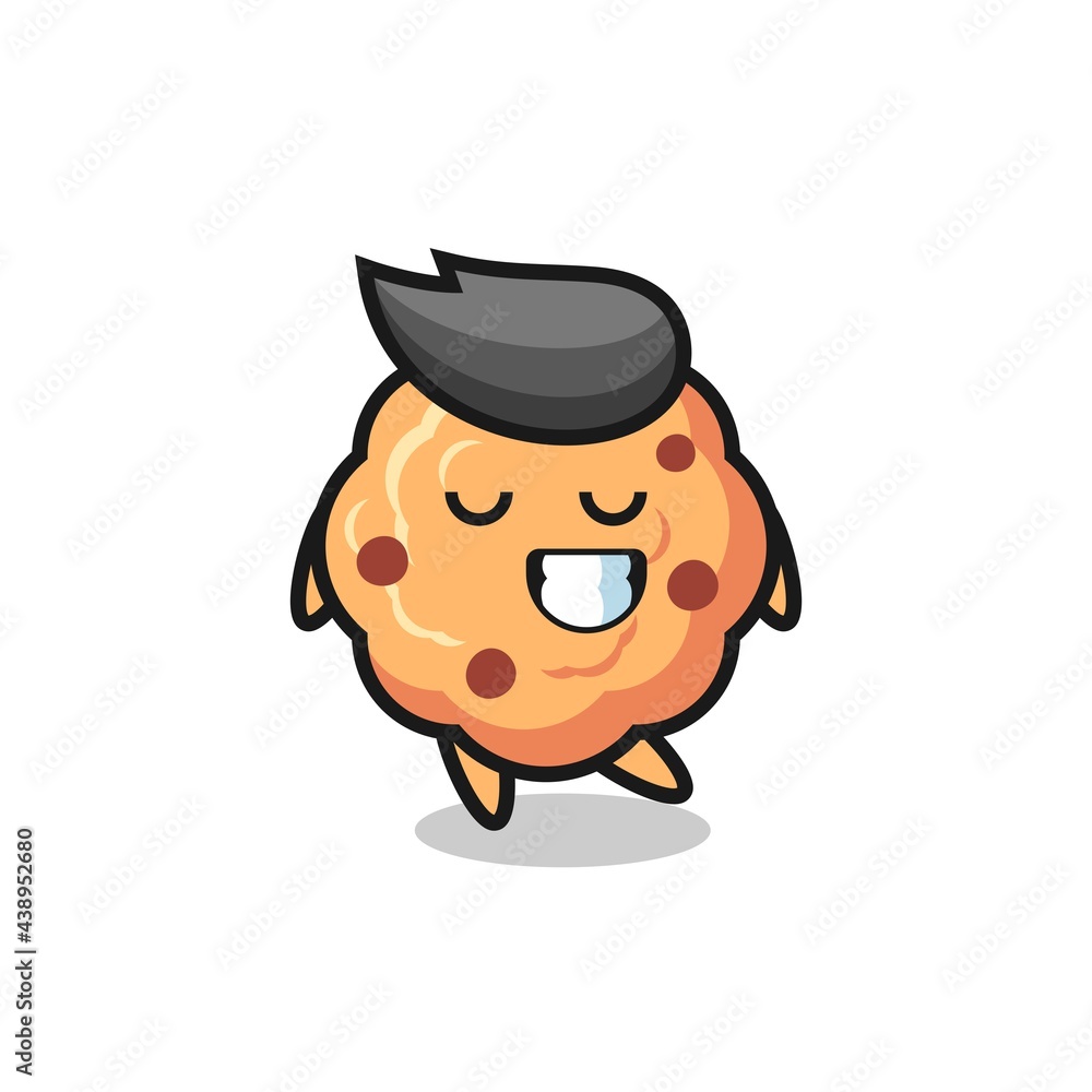 chocolate chip cookie cartoon illustration with a shy expression