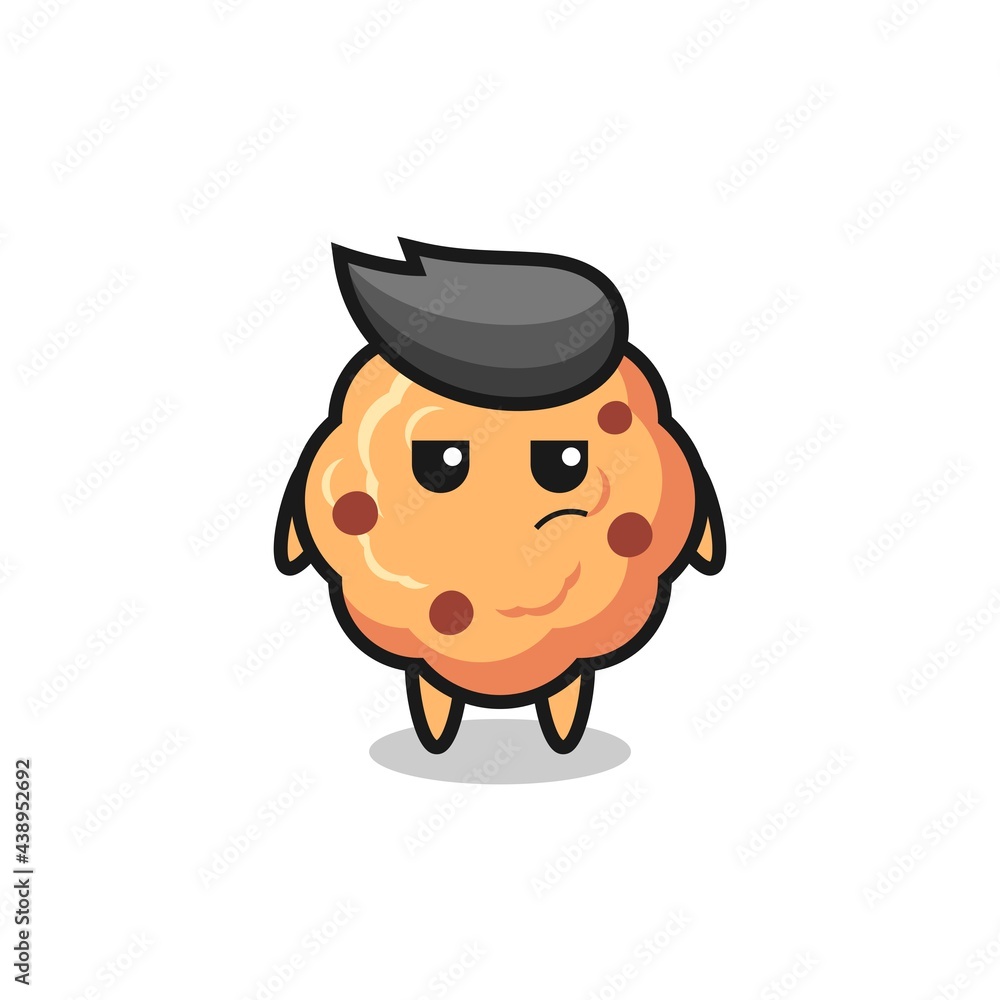 cute chocolate chip cookie character with suspicious expression
