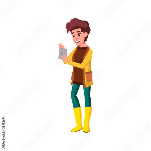 girl make order online on tablet cartoon vector. girl make order online on tablet character. isolated flat cartoon illustration