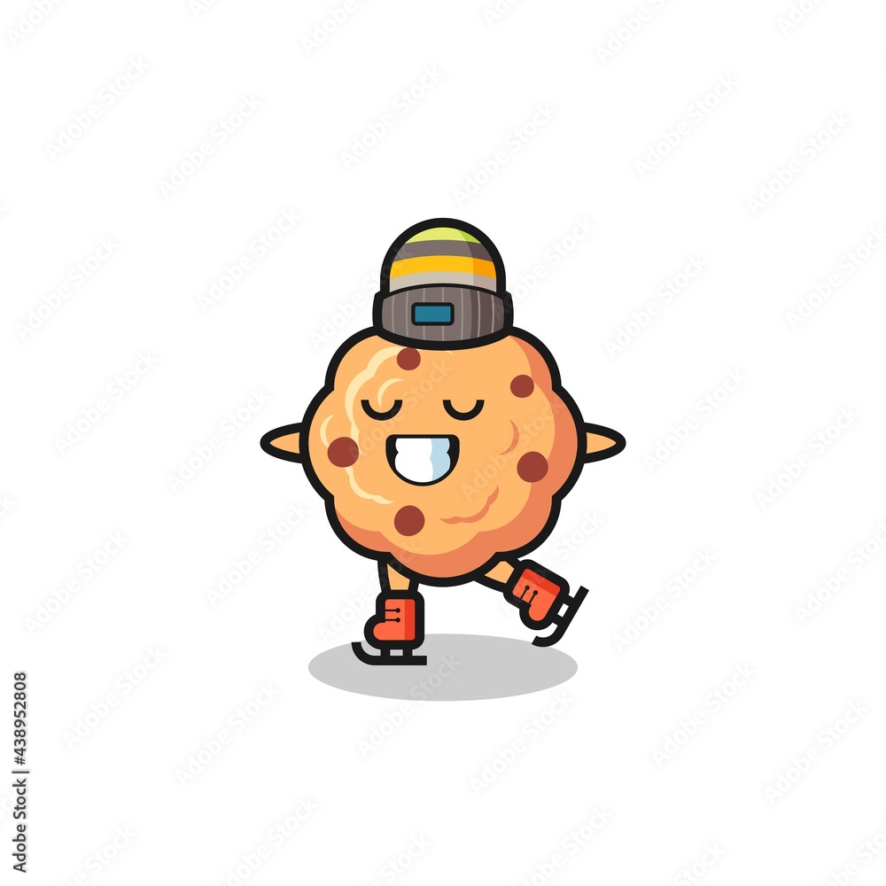 chocolate chip cookie cartoon as an ice skating player doing perform chocolate chip cookie cartoon as an ice skating player doing perform