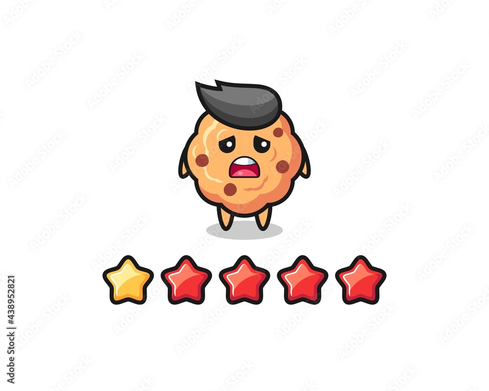 the illustration of customer bad rating, chocolate chip cookie cute character with 1 star