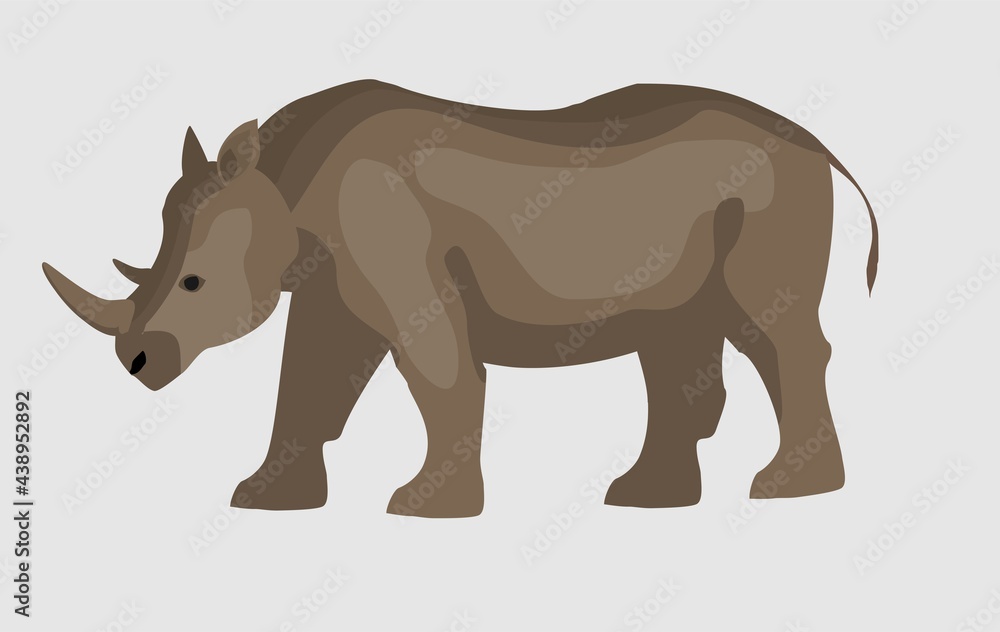 Fototapeta premium Rhinoceros cartoon flat vector illustration