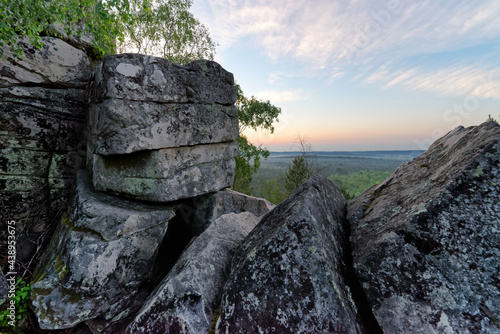 Panorama of the hiking trail of the 25 Bumps Circuit in the  Fontainebleau forest	 photo