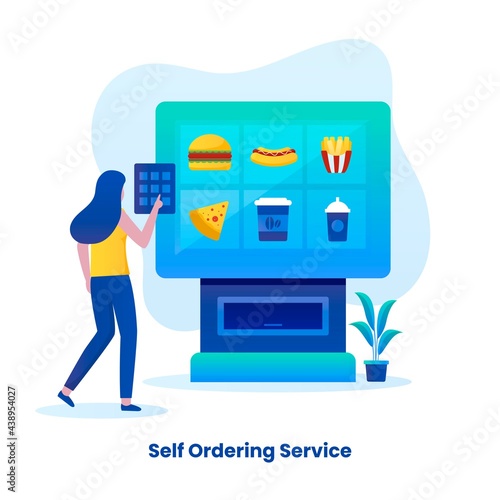 Flat illustration of self ordering food service concept. illustrations for websites, landing pages, mobile applications, posters and banners.