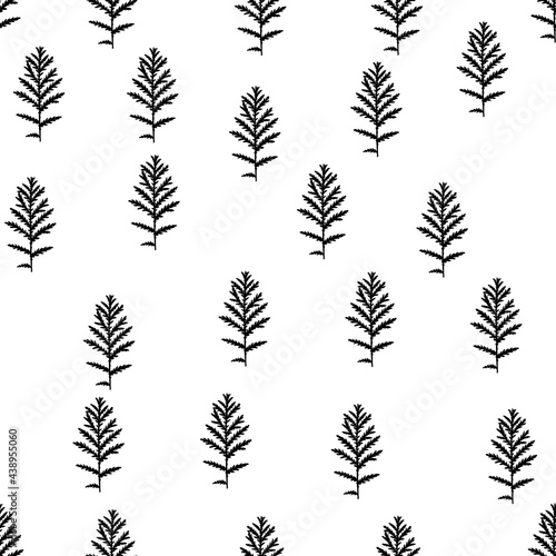 Vector seamless pattern with leaves, fern. Monochrome. On a white background. © DMITRII