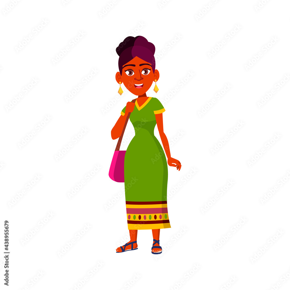 attractive indian lady walking with bag in jeweler store cartoon vector. attractive indian lady walking with bag in jeweler store character. isolated flat cartoon illustration attractive indian lady walking with bag in jeweler store cartoon vector. attractive indian lady walking with bag in jeweler store character. isolated flat cartoon illustration