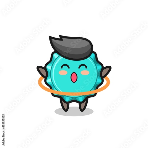 cute bottle cap cartoon is playing hula hoop