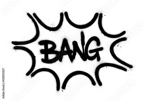 graffiti bang word explosion sprayed in black over white