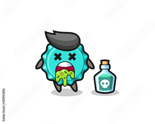 illustration of an bottle cap character vomiting due to poisoning