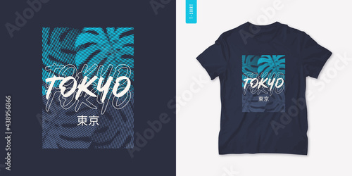 Tokyo Japan summer graphic t-shirt design, tropical print, vector illustration