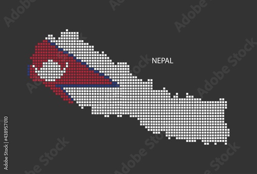 Nepal map design flag Nepal square, black background.