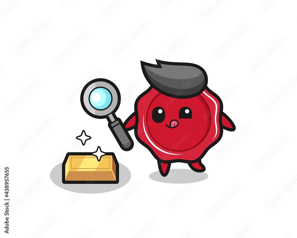Fototapeta premium sealing wax character is checking the authenticity of the gold bullion