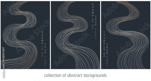 collection of abstract  black and gold japanese style lines 