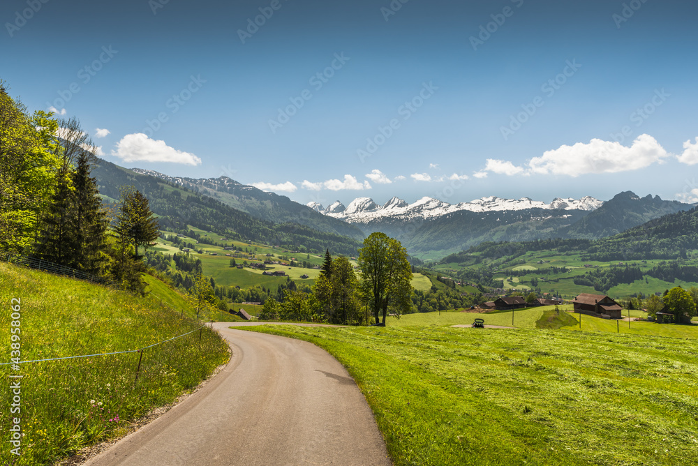 Landschaft im Toggenburg mit Blick auf die Churfirsten, Kanton St. Gallen, Schweiz