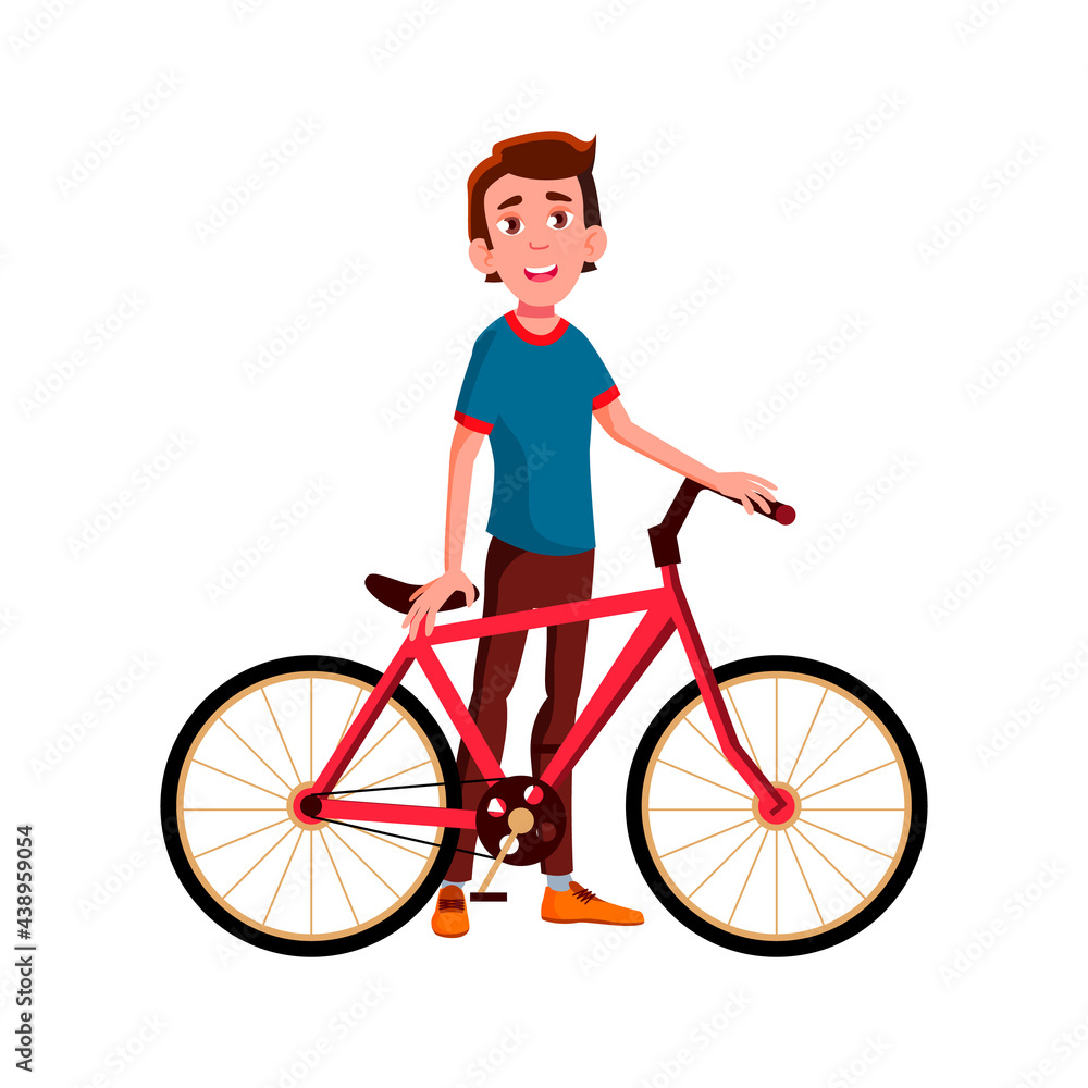 young boy with bicycle on street cartoon vector. young boy with bicycle on street character. isolated flat cartoon illustration young boy with bicycle on street cartoon vector. young boy with bicycle on street character. isolated flat cartoon illustration