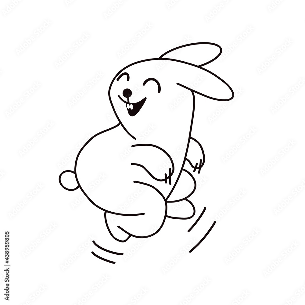 A humorous character - a running rabbit, black and white freehand drawing in one line. A humorous character - a running rabbit, black and white freehand drawing in one line.