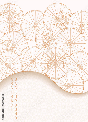 vector gold and white illustration with paper umbrellas