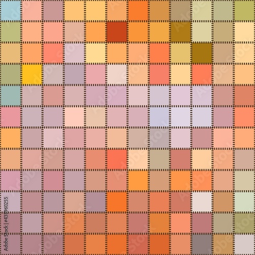 Colorful seamless patchwork pattern from stitched square snippets