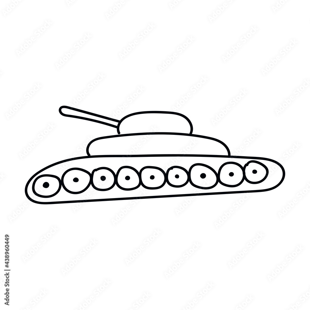 Tank icon in doodle sketch lines. Military weapon war.