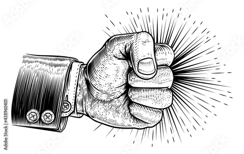 Fist Business Suit Punching Vintage Woodcut Style