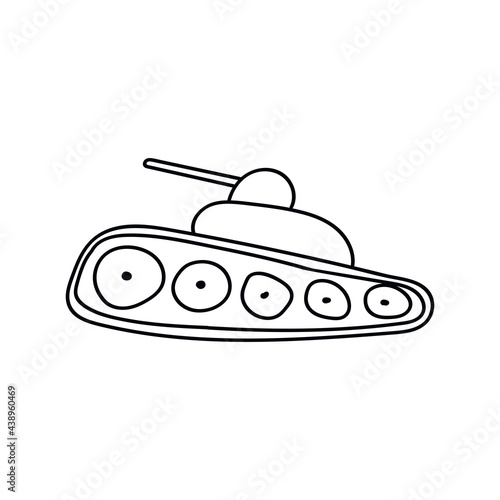 Tank icon in doodle sketch lines. Military weapon war.