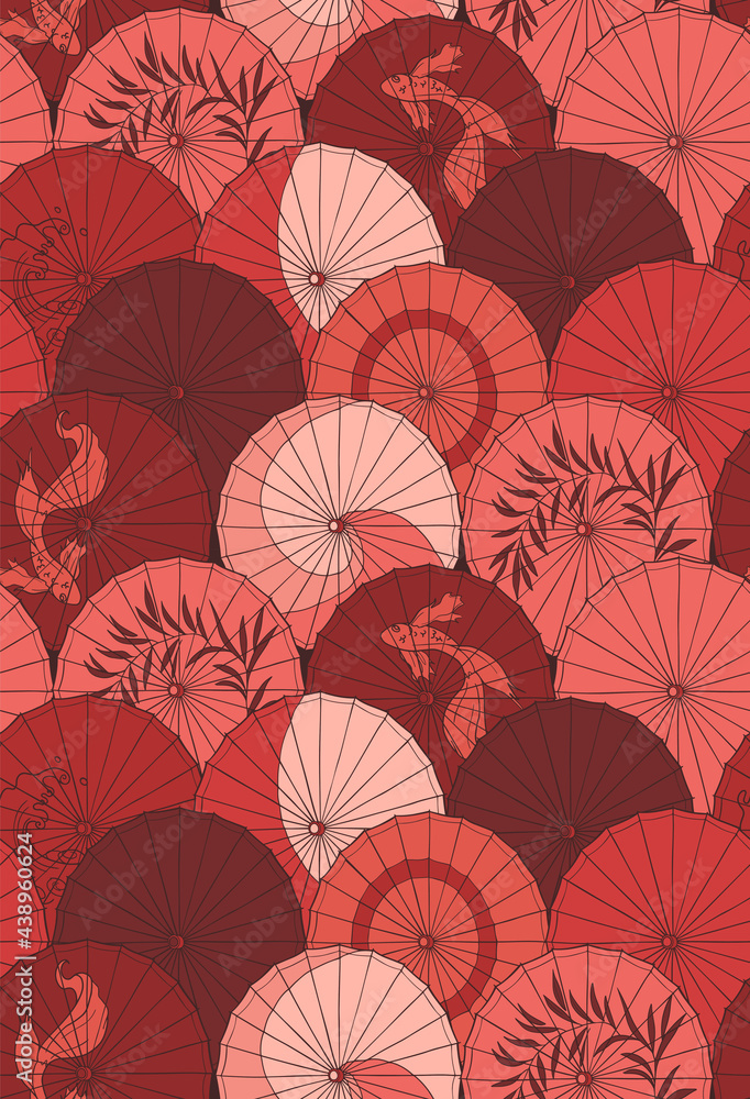 vector orange seamless pattern with japanese paper umbrellas