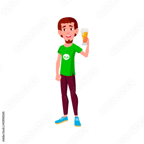 happy guy drinking beer in pub cartoon vector. happy guy drinking beer in pub character. isolated flat cartoon illustration