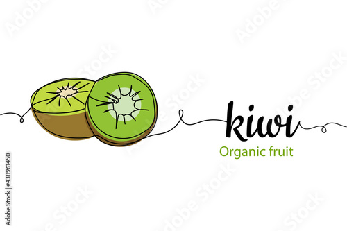 Continuous one line of kiwi on a white background. Linear stylized.Minimalist. Organic fruit